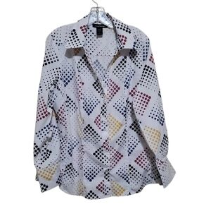 Ashley Stewart Women Polka Dot White  Collar Longsleeve Shirt Blouse Size 16